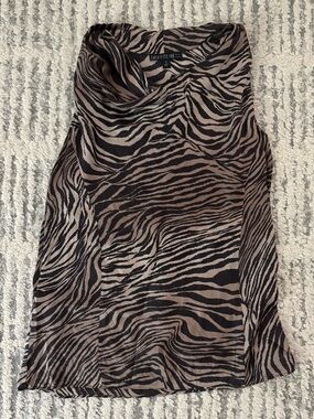 Lafayette 148 100% silk cream black zebra blouse top shirt drape neck size 4